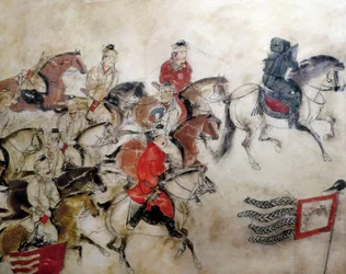 Tomba del Principe Zhanghuai, scena di caccia con cavalli, Xian, periodo Han, 706 (murale)