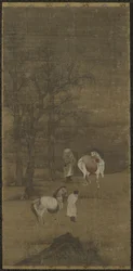 Paesaggio invernale con cavalli e stallieri, dinastia Ming o Qing