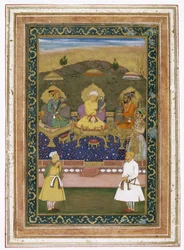 Gli imperatori Akbar, Jahangir e Shah Jahan con i loro ministri e il principe Dara Shikoh