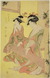 Bellezze che parodiano i sette saggi - Una selezione di giovani cortigiane (Shichi kenjin yatsushi bijin shinzo zoroe): Miyagawa del Matsubaya