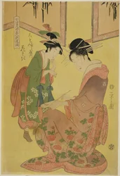 Bellezze che parodiano i sette saggi - Una selezione di giovani cortigiane (Shichi kenjin yatsushi bijin shinzo zoroe): Hanasaki del Daimonjiya