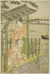 Riunione in una casa da tè sulla riva del fiume Sumida