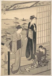 Genji in esilio a Suma, dalla serie Genji in moderna veste alla moda (Fūryū yatsushi Genji: Suma)