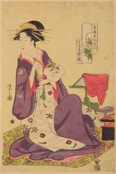 Oiran Hinazuru della casa Chojiya, dalla serie: Belle donne delle case verdi – sei famose poetesse / Seiro bijin rokkasen