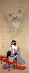 Oiran pensierosa. Opera di Eishi (1756-1815). Genova, Museo Chiossone