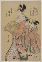 La cortigiana Takihime e gli assistenti (dalla serie Nuovi modelli di giovani verdi)