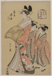 La cortigiana Takihime e le sue assistenti dalla serie Nuovi modelli di giovani verdi, 1795