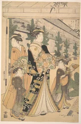 Due oiran con due assistenti nel quartiere di Yoshiwara