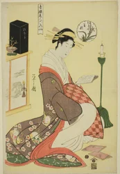 Wakana del Matsubaya, dalla serie "Bellezze dei quartieri del piacere come i Sei Immortali Floreali (Seiro bijin rokkasen)"