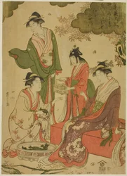 Donne che guardano i fiori di ciliegio