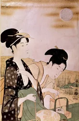 Ammirando la luna: due donne che fumano. Stampe di Choki Eishosai (attivo tra la fine del XVIII secolo e l