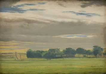 Paesaggio vicino alla città di Skive con il maniero di Skivehus, Jutland