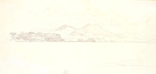 Vista della baia di Napoli da Villa Reale. Sullo sfondo il Vesuvio