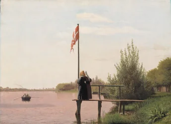 Veduta del lago Sortedam da Dosseringen verso il sobborgo Nørrebro fuori Copenaghen