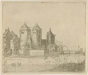 Veduta di un castello con fossato