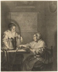 Interno con dama e cameriera alla luce delle candele
