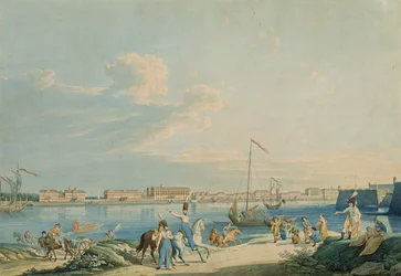 Vista del Palazzo di Marmo e del lato nord della Fortezza di Pietro e Paolo, San Pietroburgo