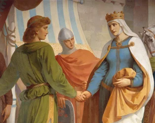 Parzival saluta sua madre, la regina Herzeloyde, dal ciclo di Parzival, Sala dei Cantori, c.1883-84