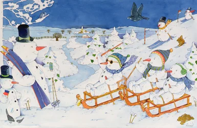 Pupazzi di neve in slittino