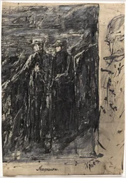 Ascensione. Uomo e donna. A destra testa di uomo con sigaro