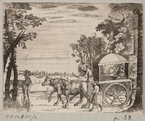 Carro di buoi con un viaggiatore europeo