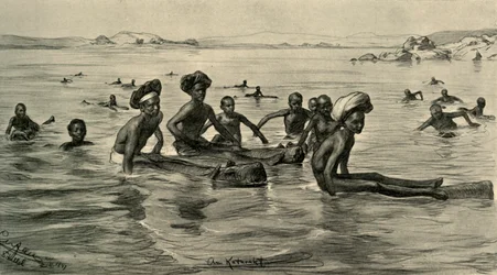 Uomini nel fiume Nilo alla Prima Cataratta, Egitto, 1898