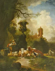 Paesaggio bucolico con urna
