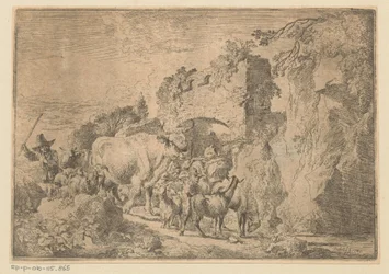 Pastore con gregge presso una rovina