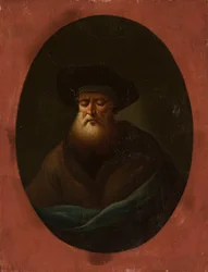 Vecchio con stoffa blu
