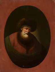 Vecchio con stoffa verde