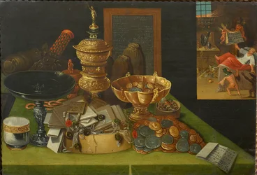 Allegoria delle ricchezze mondane con la scena della morte del ricco
