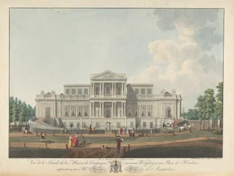 Welgelegen: Veduta della facciata della casa di campagna chiamata Welgelegen nel bosco di Harlem, appartenente al Sig. Henry Hope di Amsterdam