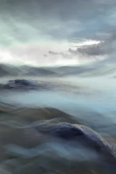 Paesaggio astratto blu nebbioso