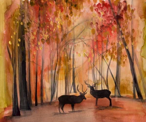 Cervi nella foresta autunnale
