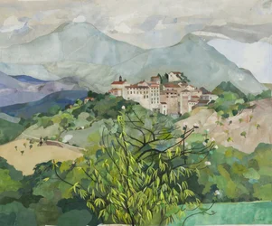 Il ristorante di Amelia, 2013 (collage di carta dipinto ad acquerello)