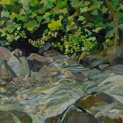 Honister Stream, 2023 (collage di carta dipinto ad acquerello)