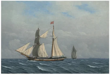 Una barca a vela con le vele piene (En skonnert for fulde sejl)