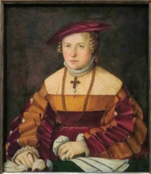 Tedesco: Bildnis der Ehefrau des Ulrich Ehinger, Ursula Meuting (†1588) (Ritratto della moglie di Ulrich Ehinger, Ursula Meuting) Ritratto della moglie di Ulrich Ehinger, Ursula Meuting