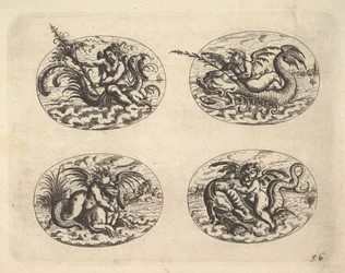 Quattro ovali con geni, piatti dal Neue Grotessken Buch, 1610