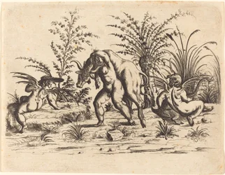 Tre Putti con un Toro Morto