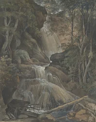 Una cascata in una foresta a Langhennersdorf