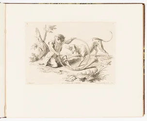 Tavola 2, Le Corps de Chasse (Il corno da caccia), Singeries ou différentes actions de la vie humaine représentées par des singes (Buffonate o diverse azioni della vita umana rappresentate da scimmie)