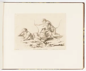 Tavola 7, Le Lavement Donné (Il clistere dato), Singeries ou différentes actions de la vie humaine représentées par des singes (Buffonate o diverse azioni della vita umana rappresentate da scimmie)