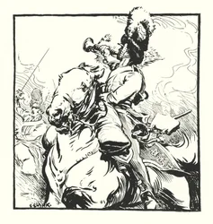 Trombettiere degli Scots Greys, disegno per una pubblicità delle sigarette Greys di Major Drapkin & Co