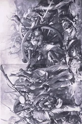 La Battaglia di Meanee, 17 febbraio 1843: Il combattimento ai cannoni, illustrazione da British Battles on Land and Sea, 1915