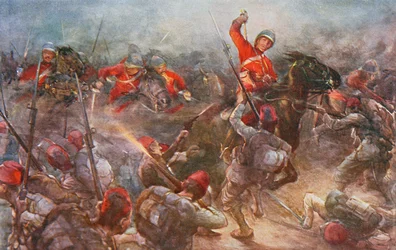 La carica della cavalleria Drury Lowes a Kassassin, 28 agosto 1882, illustrazione da Battaglie britanniche sulla terra e sul mare, a cura di Sir Evelyn Wood (1838-1919), 1915