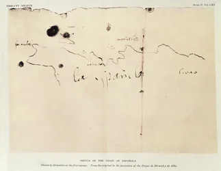 Schizzo della costa di Espanola, disegnato da Colombo nel primo viaggio, dall