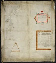 Mappa dei manieri di Bayford e Goodmanston a Murston e Sittingbourne, Kent: 1590