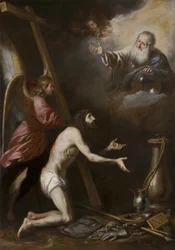 Spagnolo: Cristo flagelado arrodillado ante Dios Padre (Cristo flagellato in ginocchio davanti a Dio Padre)