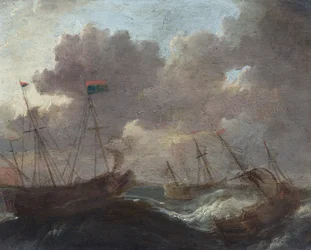 Spedizione in una tempesta (olio su metallo)